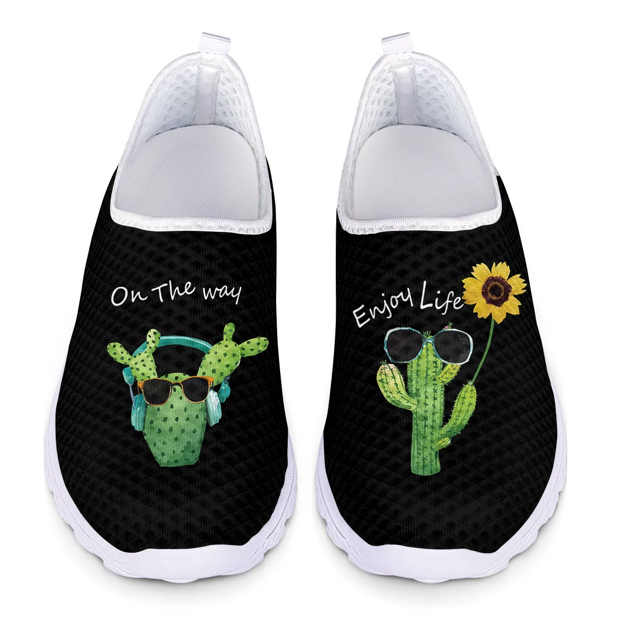 Cartoon Cactus Print Lightweight Loafers Women Slip On Sneakers Mesh Ladies Casual Shoes Summer Sport Jogging Shoes Woman Flats