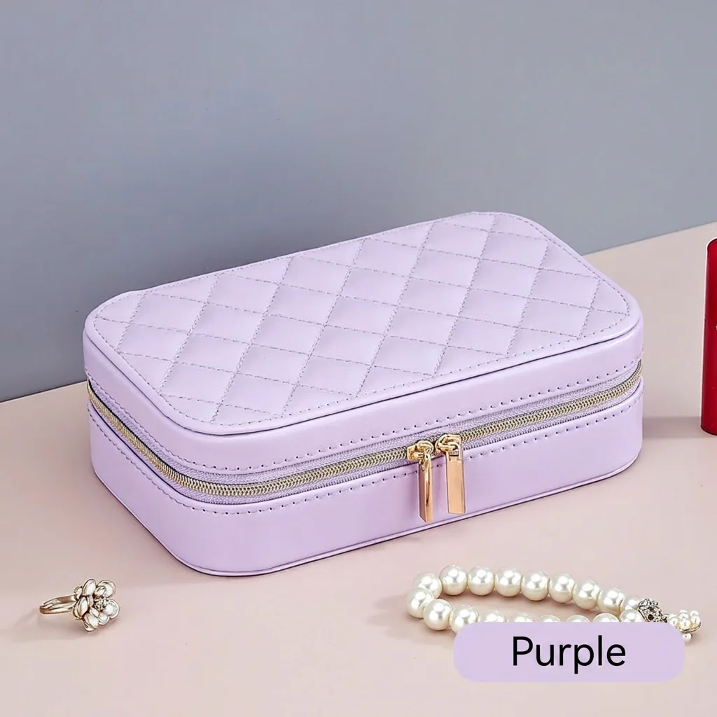 

Quilted Jewelry Holder Compact Jewelry Storage Box Double Layer Jewelry Organizer Vintage-Style For Home Dressing Table Gift For