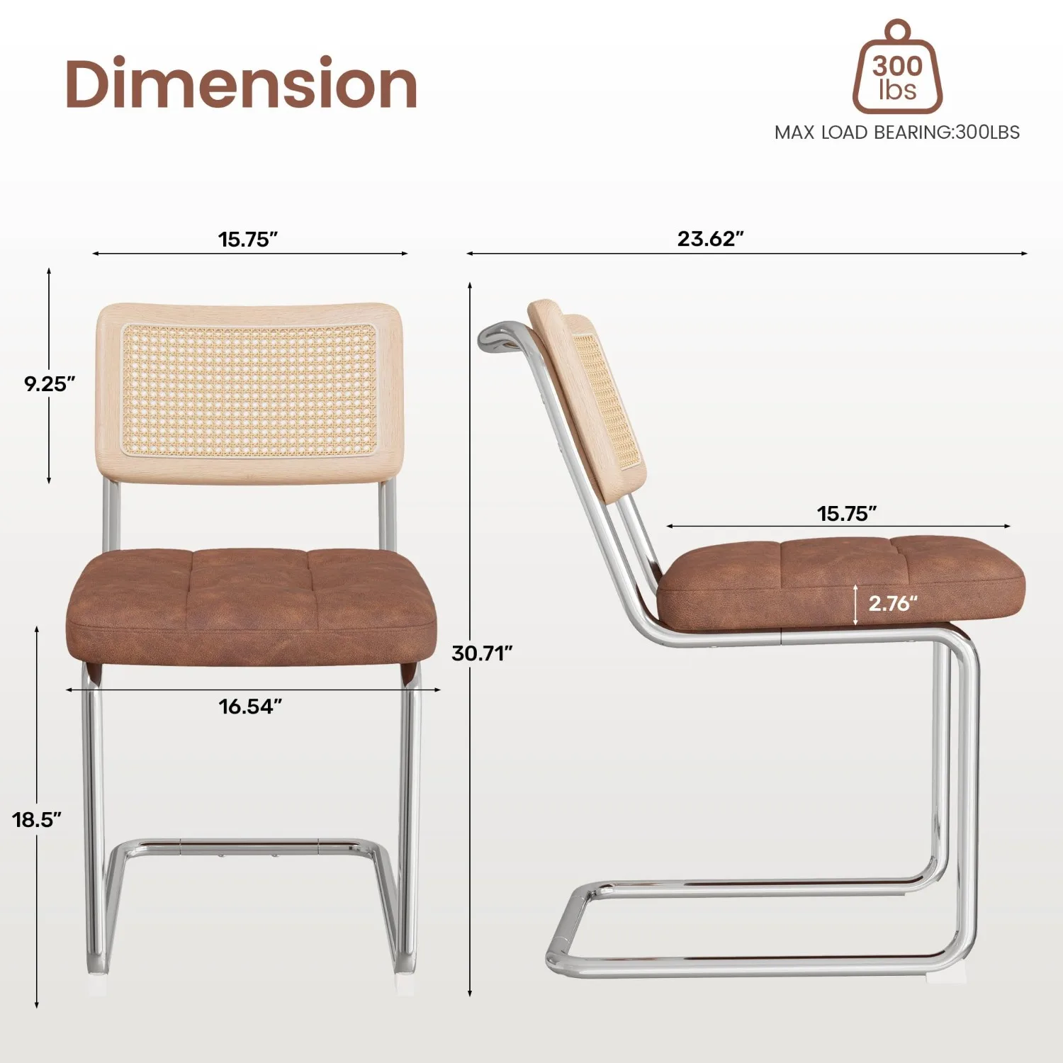 Rattan Dining Chairs, Faux Leather Dining Chairs Set of 2, Brown