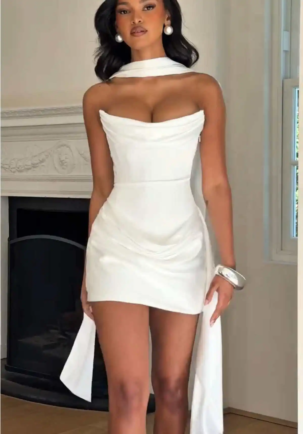 Elegante Einfarbig Satin Liebsten Mini Kleid Frauen Plissee Spitze Up Ärmellose Hüfte Umarmt Kleider Dame Täglichen Party Kurzes Kleid