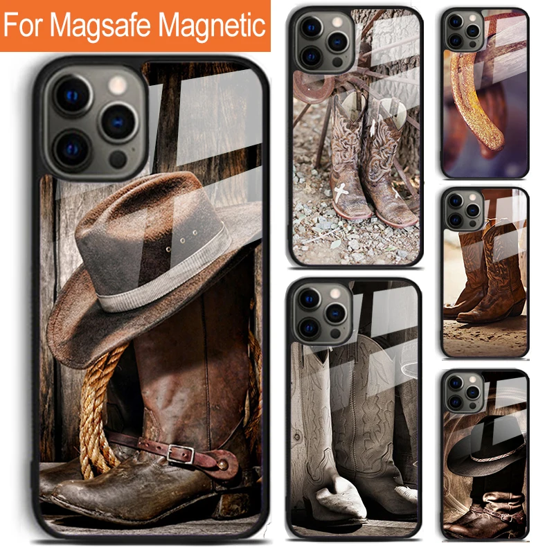 Funda para Teléfono con Diseño de Vaquero y Vaquera, Espuelas y Sombrero, para iPhone 17 Air 16 15 14 12 Pro Max Plus, Carga Inalámbrica Magnética Magsafe