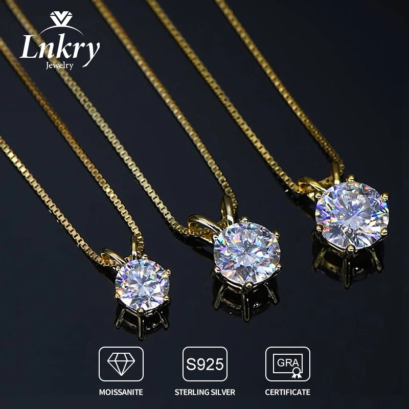 

Lnkry 0.5CT-5CT Solitaire Moissanite Pendant Necklace For Women 925 Sterling Silver Silver Necklace 14k Gold Plated Box Chains