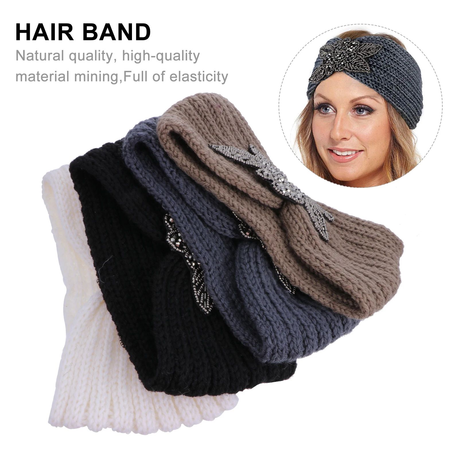 

4Pcs Knitted Hair Bands Women's Warm Headwear Elegant Diamond Design Suitable for Daily Use Makeup Washing Face Gift for