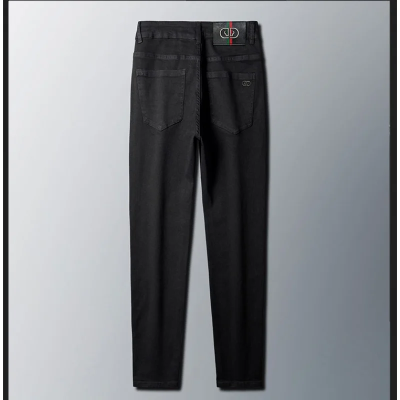 2024 Pure Black Jeans Men's Fashion High-End Classic Casual All-Match Business Slim Straight Stretch Men's Trousers