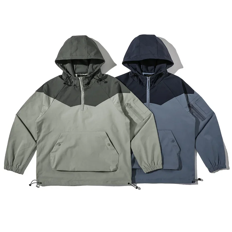 

Autumn Tooling Tops Korean Fashion Color Matching Loose Hooded Training Outdoor Sports Fishing Trekking Cargo Clothing