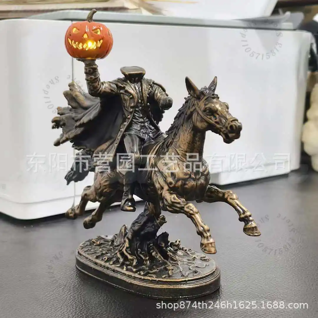 Lighted Headless Horseman Statue, Pumpkin Horse Halloween Decor