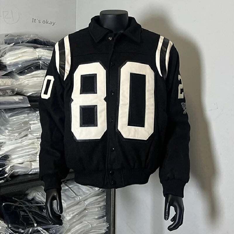 

American Retro Color Block Letter Baseball Jacket Men's Collar Zipper Coat Trendy Streetwear Cleanfit Motorcycle Equipment toy