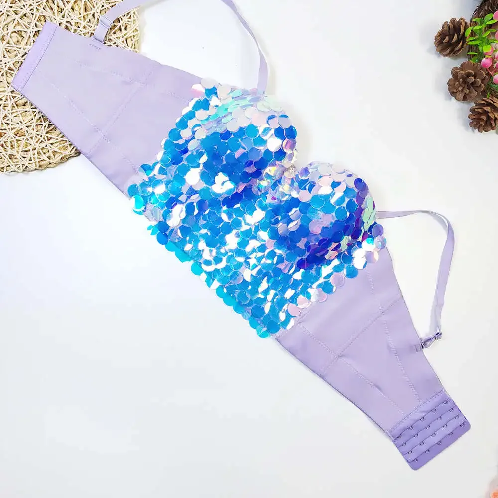 Klub imprezowy Streetwear Bielizna Stylizacja Kostiumy sceniczne Seksowny Gorset Rybia łuska cekiny Top Bez Rękawów Błyszczące Kropki Gorsety Biustonosz