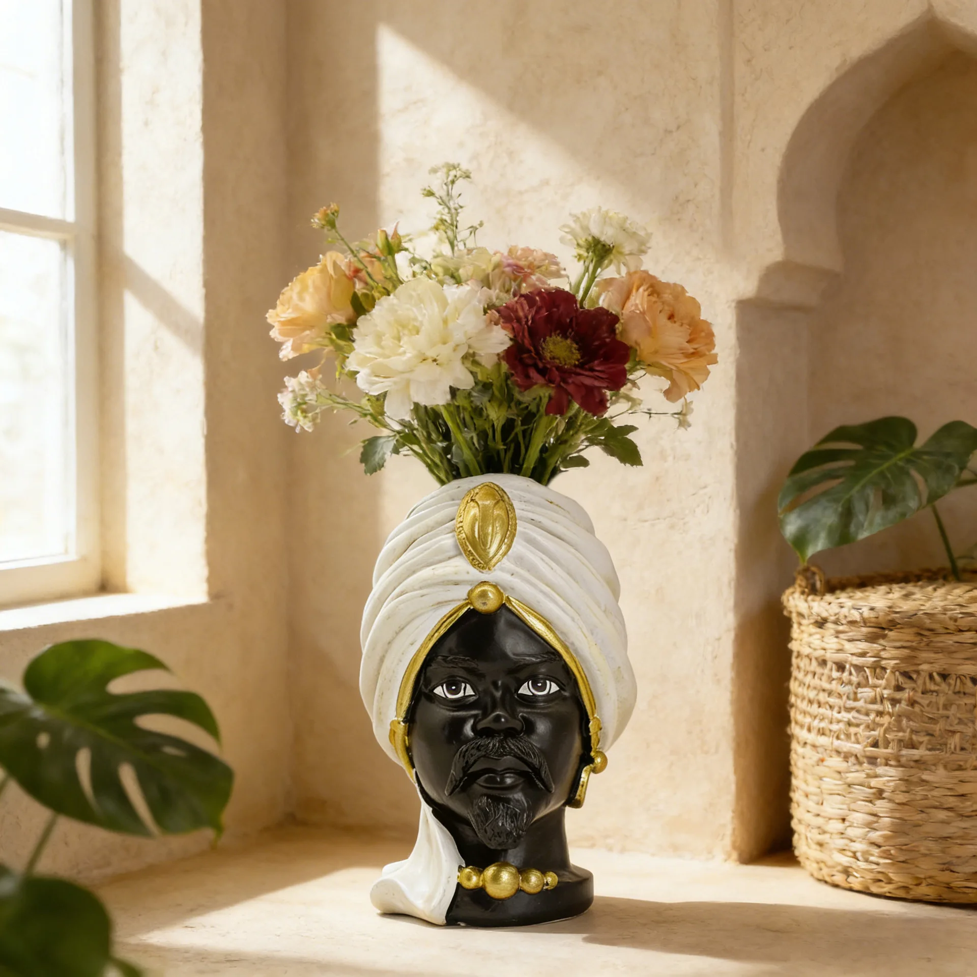 Resin African Woman Vase Statue Ethnic Tribal Figurine Sculpture Home Tabletop Desktop Ornament Art Craft Decoration Gift