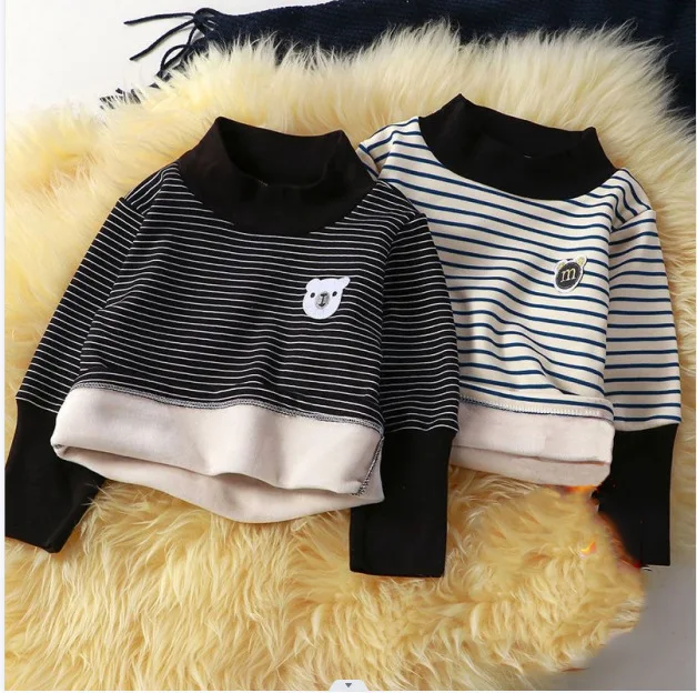 

Children's T-Shirt Long Sleeve Girls Boys Baby Casual Long Sleeve T-shirt Newborn Girls Striped Velvet Winter Kids T Shirt Top