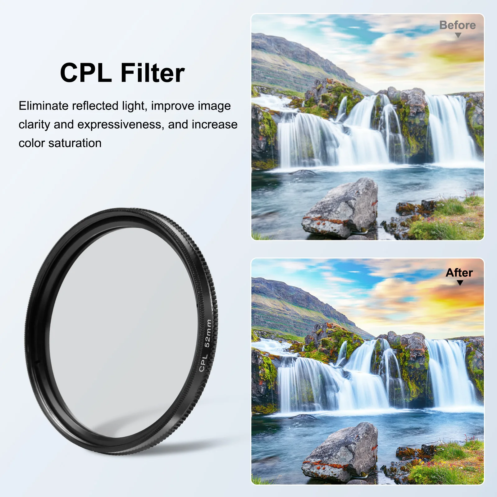 Go Pro 12 Aluminum Alloy 52Mm UV CPL Lens Filter Polarizer Adapter Ring For Gopro Hero 11 10 9 Black Action Camera Accessories