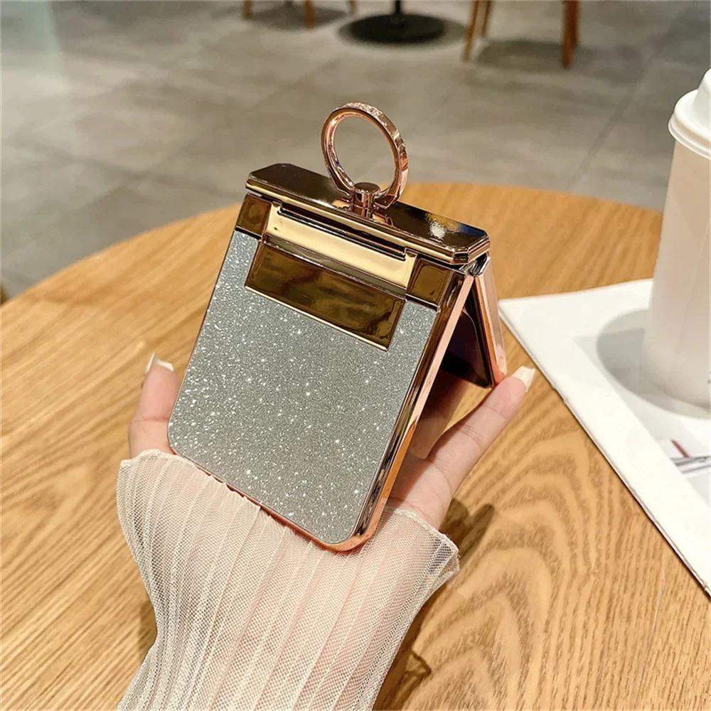 Glitter Ring Holder Stand Case for Samsung Galaxy Z Flip 6 5 4 3 ZFlip flip4 Flip5 Bracket Bling Diamond Gradient Plating Cover