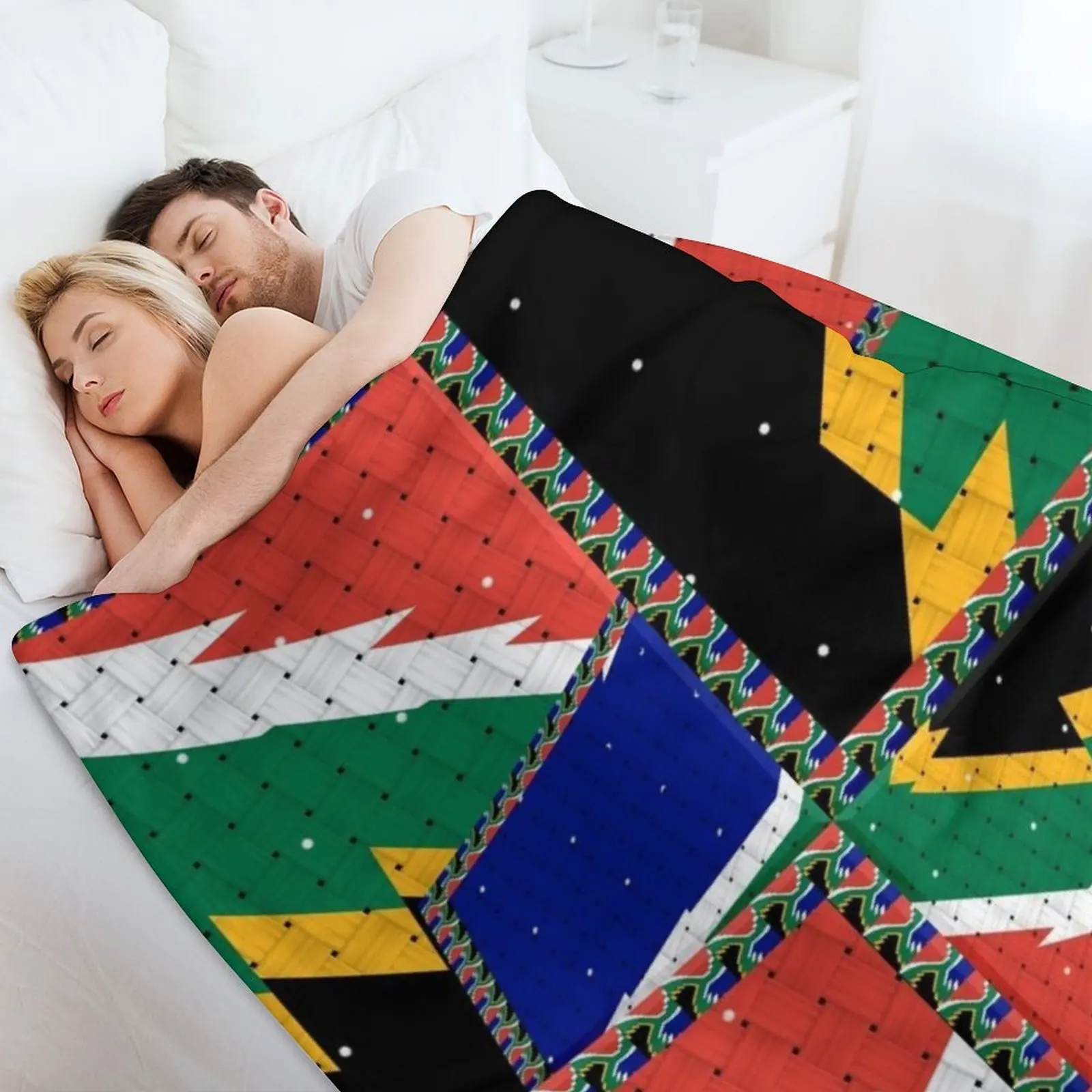 عمل فني هندسي تجريدي أصلي جذاب، مستوحى من علم جنوب أفريقيا بأسلوب عتيق. رمي بطانية #4