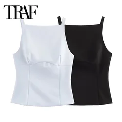 TRAF Bow Backless Crop Top Women Off Shoulder Sleeveless Top Female Summer 2024 Short Tank Tops Woman Sexy Tanks & Camis