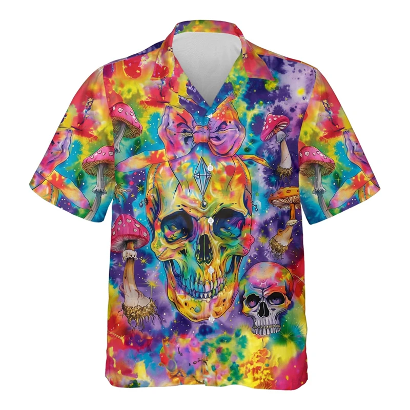 Magic Mushroom 3D Printed Shirts For Men Clothes Personalized Abstract Graphic Beach Shirt Trippy Plant Short Sleeve Male Tops