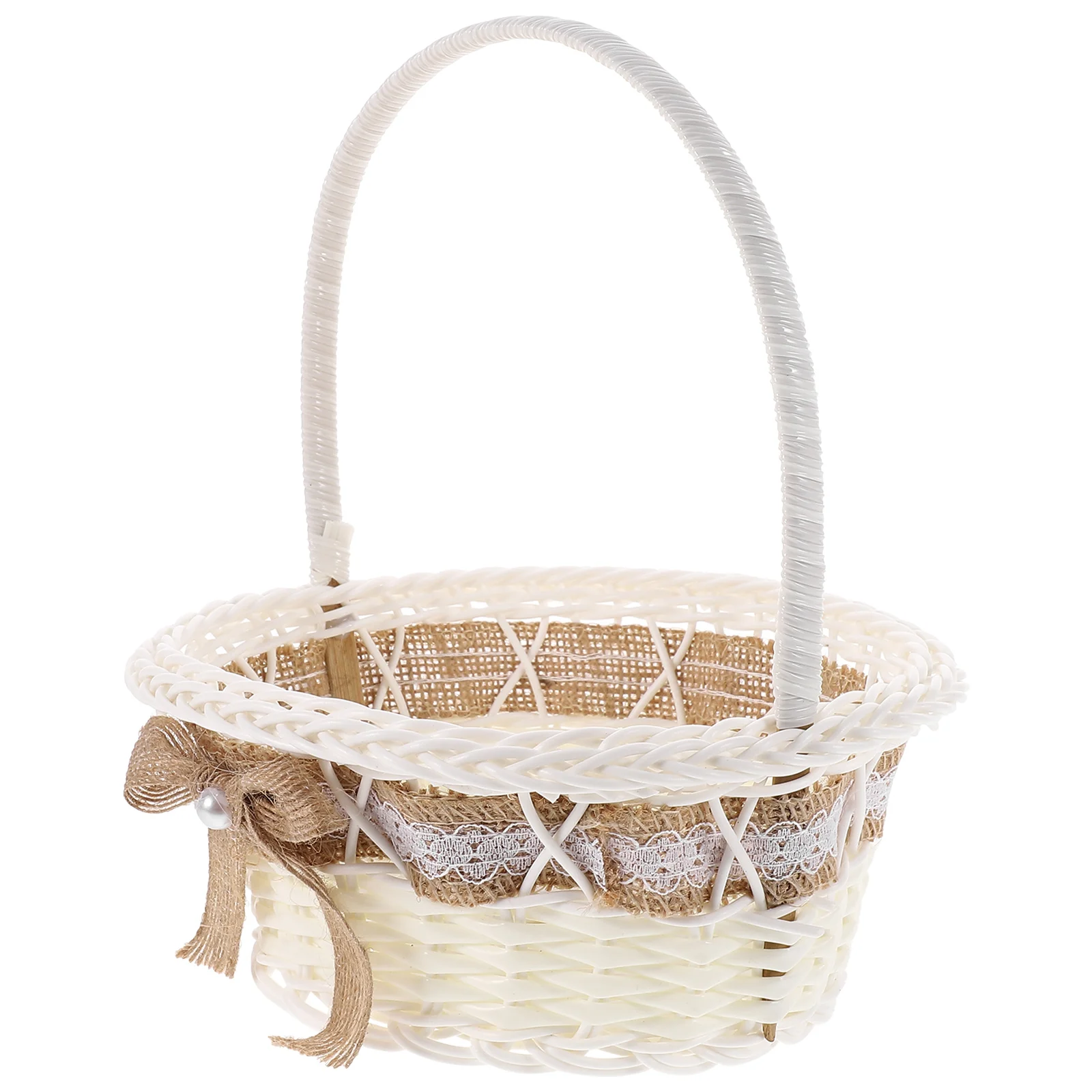 

Wedding Petal Baskets Round Design 18x21cm Diameter Height Hand-woven Safe Materials Bridal Shower Decor Elegant Lace Flower