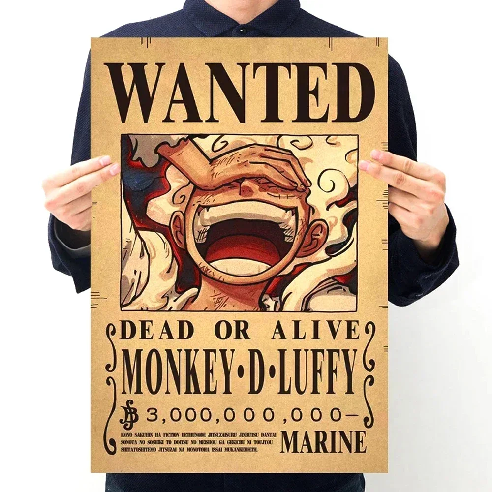 Uma peça anime luffy 3 bilhões de recompensa uma peça queria cartaz retro papel kraft animação pintura parede dormitório papel de parede