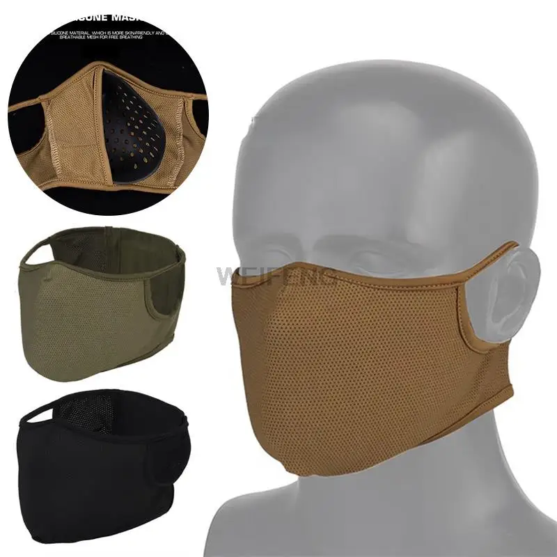 Masker menembak taktis setengah wajah elastis antilembap masker lembut luar ruangan Balaclava masker telinga bebas Airsoft masker pelindung berburu