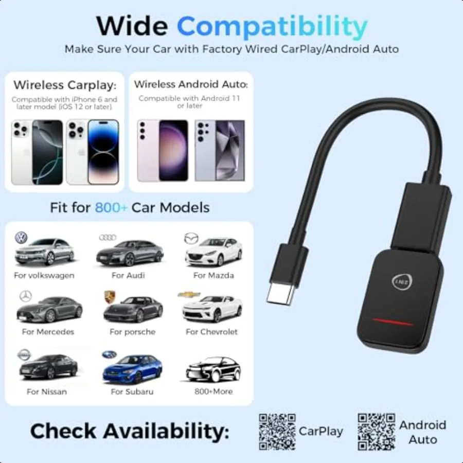 Мини-адаптер Android Auto Wirel Adapter Wirel CarPlay для iPhone iOS Android Wirel CarPlay USB-ключ для автомобилей с проводом OEM C