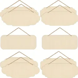 Blank Rectangle Oval Hanging Wooden Banner with Rope, Suitable for Painting Writing DIY Crafts Holiday Decoration Door Sign