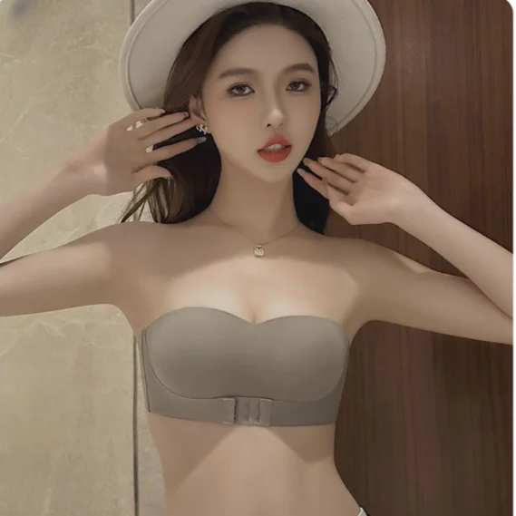 Strapless Bra for Women with Small Breasts Push-up Non-slip Invisible Tube Top Front Buckle Seamless One-piece Bra Cup