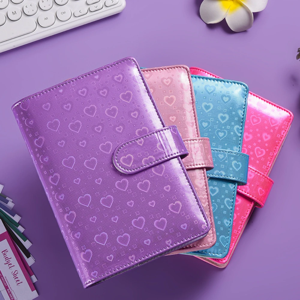 A6 Colorful Laser Macaron Creative PU Clip-on Notebook Leather Loose Leaf Notebook Cover Notebooks Journal Kawaii Stationery