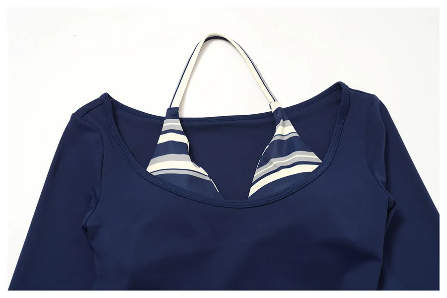 2-teiliges Yoga-Set, Damen-Trainingsanzug, modisches, gestreiftes Workout-Set, Gym-Shorts, Outfit, hochtailliert, Po-Lifting, lange Ärmel, Yoga-Kleidung – Detail 31