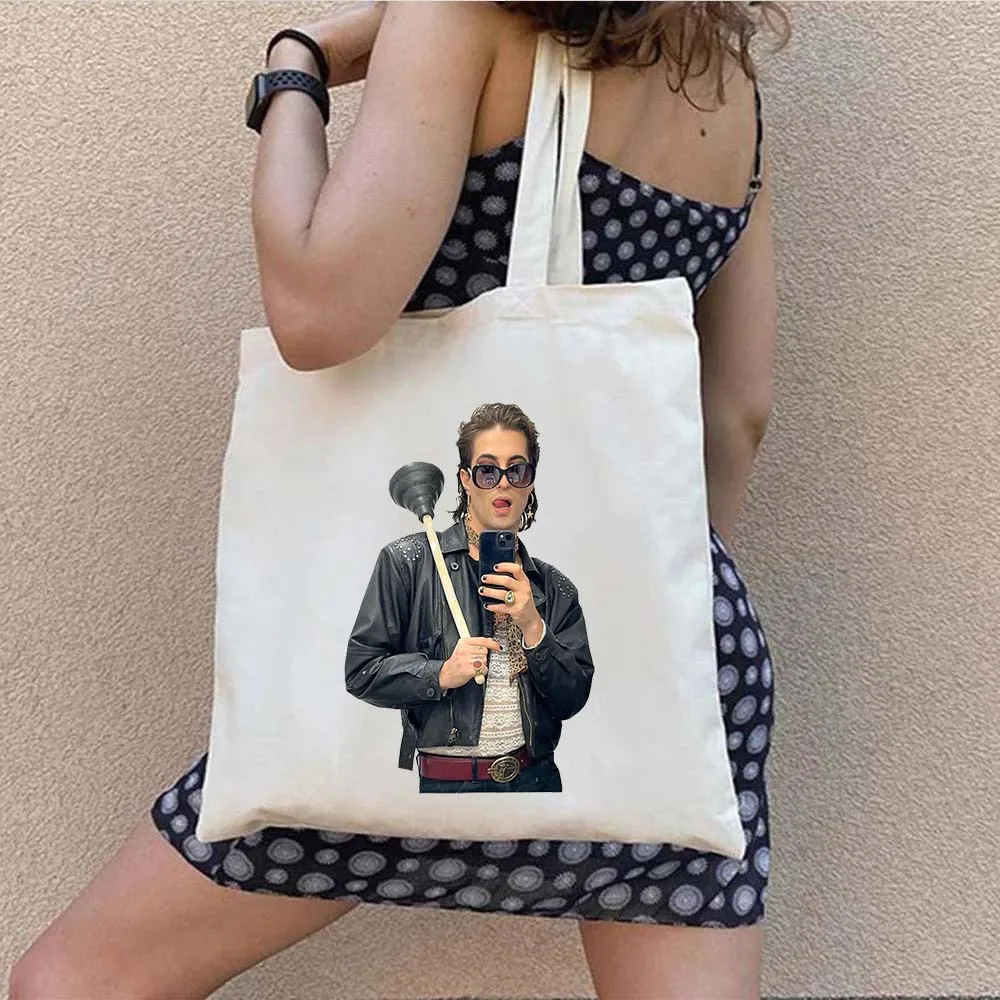 Maneskin Damiano David Mond Mannen Vrouwen School Messenger Shopping Tote Bags Grote Capaciteit Casual Canvas Schouder Vrouwelijke Handtassen