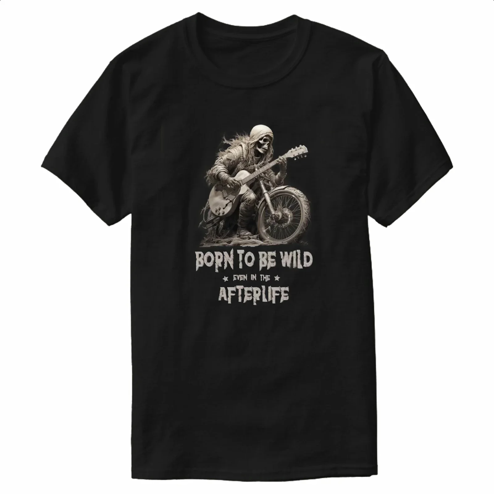 

Vintage Skeleton Guitarist on Motorcycle "Born To Wild" Motorcyclist T-Shirt 100% Cotton O-Neck Short Sleeve Casual Mens T-shirt