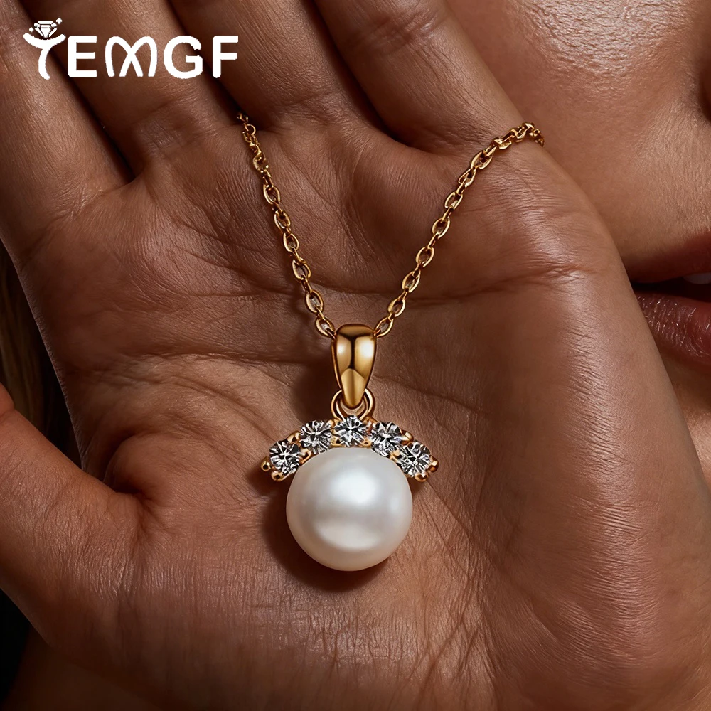 

Ожерелье из стерлингового серебра TEMGF S925, позолоченное шампанское, 1,6 мм, муассанит, 7,5-8 мм, жемчужный кулон для женщин, элегантные ювелирные изделия