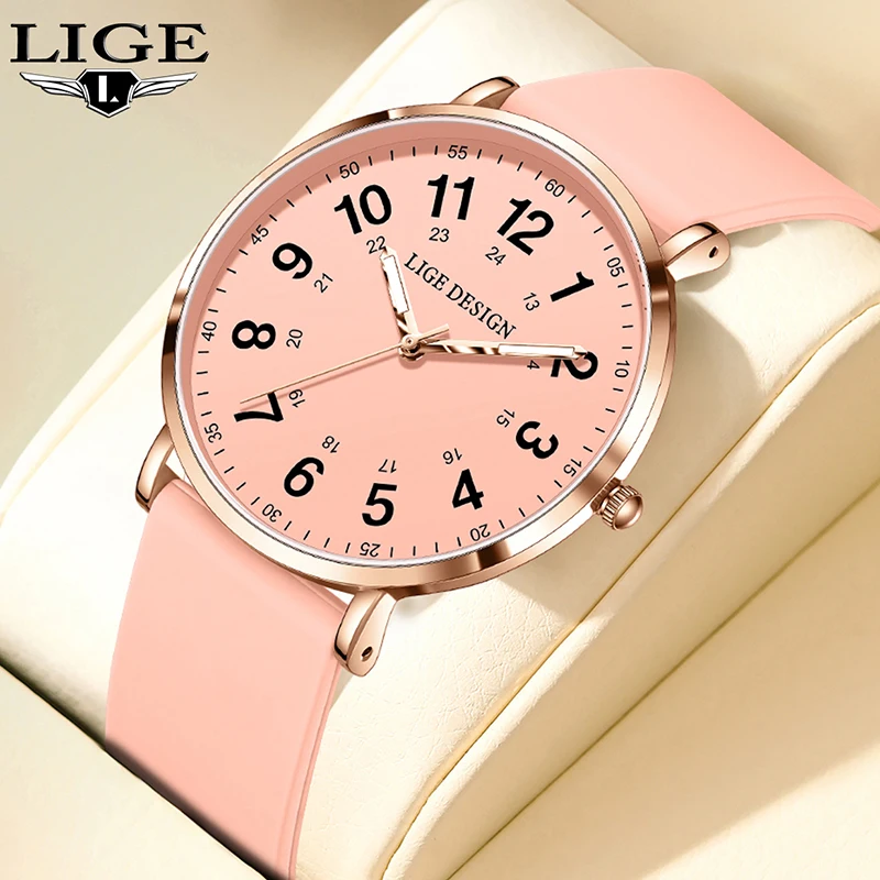 LIGE العلامة التجارية الفاخرة ساعات سيليكون للنساء موضة مقاوم للماء المرأة سوار ساعة رياضية كوارتز كرونوغراف Reloj Mujer