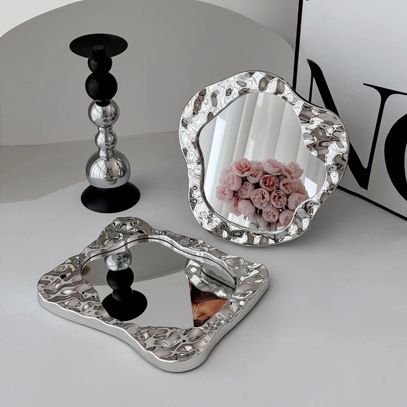 

Bathroom Handled Mirror Vanity Women Design Portable Mirror Small Dorm Espejo Maquillaje Luz Home Decoration Accessories