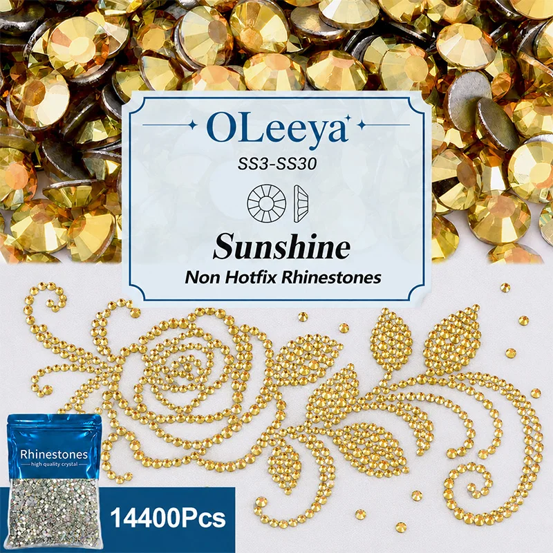 Oleeya Wholesale SS3-SS20 14400PCS/PACKS Glass Rhinestones Crystal Glue Flatback 3D Stones For Nail Art Decoration Clothing DIY