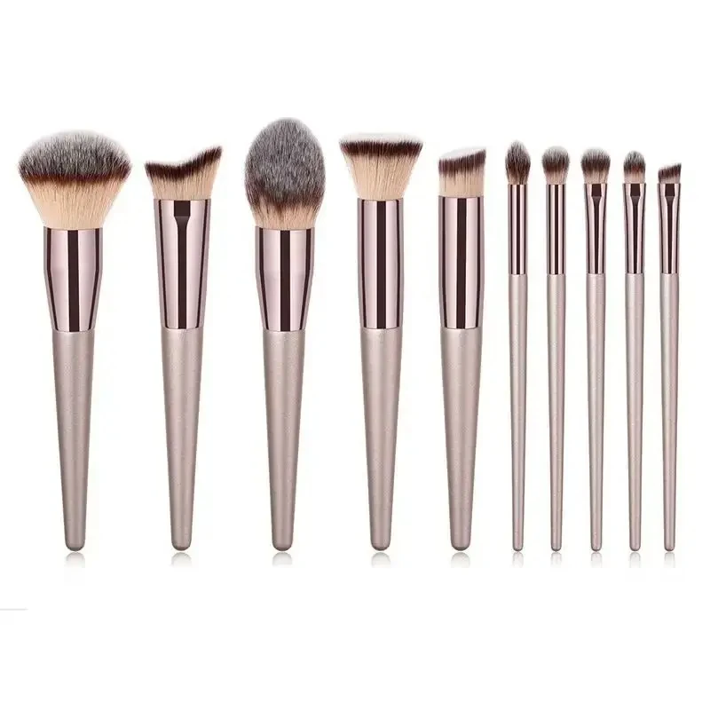 50Sets 10Pcs/Sets Gold Makeup Brushes Complete Set Of Foundation Loose Powder Blush Concealer Eye Shadow Professional Set RX