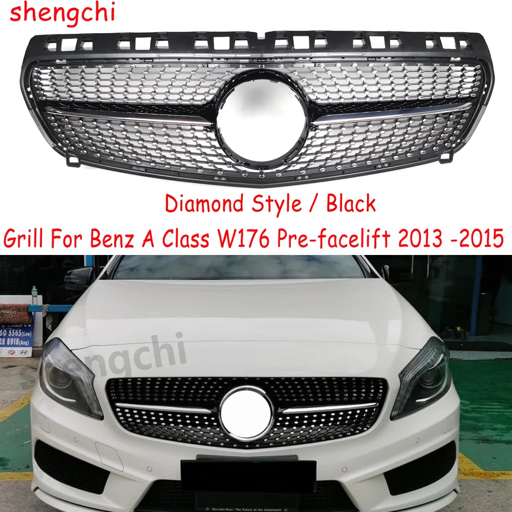 

W176 Diamond Style ABS Black Front Bumper Grill for Mercedes A Class W176 Pre-facelift A180 A200 A220 A250 A45 2013 -2015