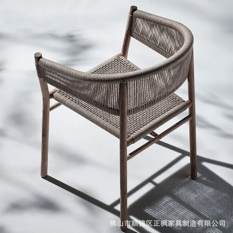 

Outdoor Solid Wood Rattan Leisure Balcony Minimalist Armchair Furniture Modern Dining Chair Terrace Woven Designer Chairs