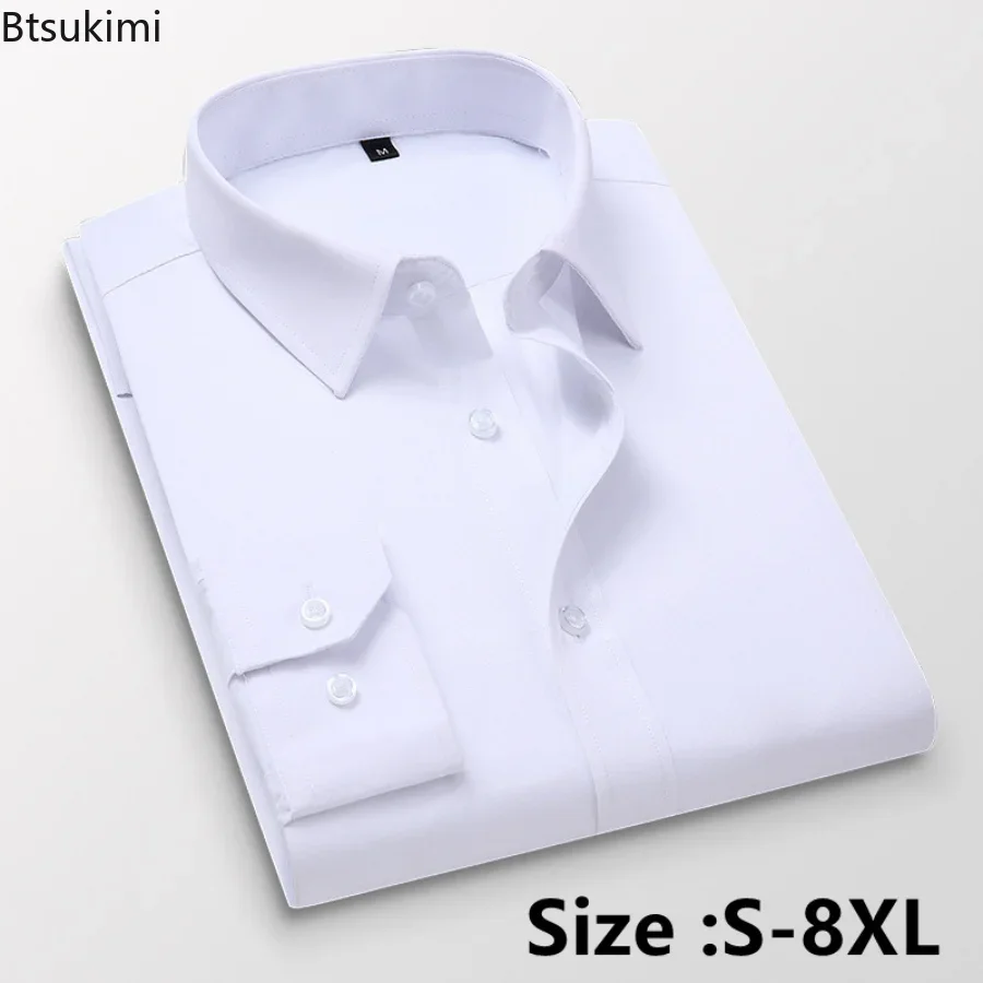 

New 2024 Men's Dress Shirts Solid Long Sleeve Shirts Man Chemise Homme Male Business Office Casual Long Sleeved Shirt Top S-8XL