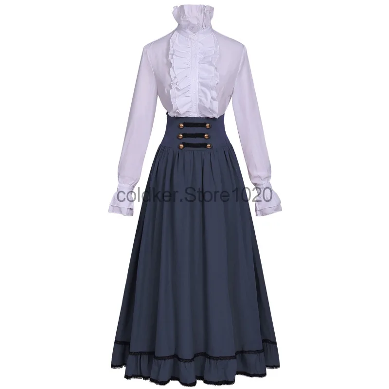 Women 19th Century Medieval Victorian Costume Renaissance Gothic A Line Ruffled Skirt Pleated Shirts Ladies Elegant Vestidos