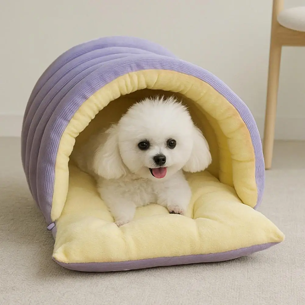 Semi-enclosed Pet Bed Design Pet House Bed with Non-slip Base Removable Washable Cover Cat Cave Design Cozy Indoor for Cats
