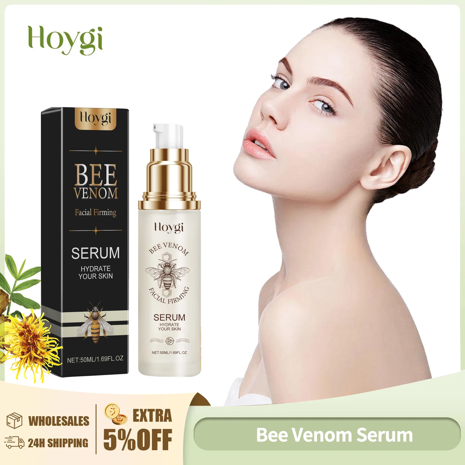 

H​OYGI Bee Venom Facial Serum Firming Lifting Brightening Skin Tone Improve Elasticity Hydrating Soothing Tightening Face Essen