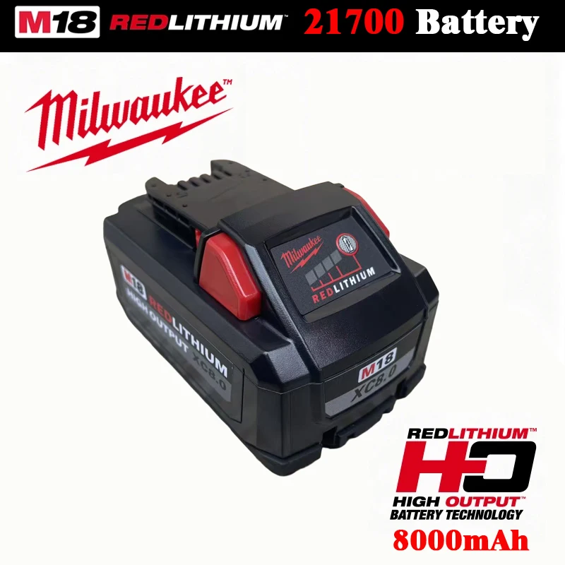 

Аккумулятор Milwaukee M18 18V 8.0Ah XC, литиевый, 21700, красный, высокой емкости, перезаряжаемый, для электроинструментов Milwaukee M18