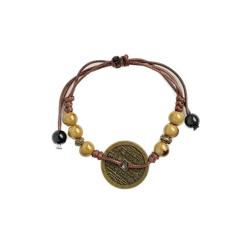 

Ceramic bracelet female original versatile new Chinese hand-woven copper coin hand rope ancient style ethnic style