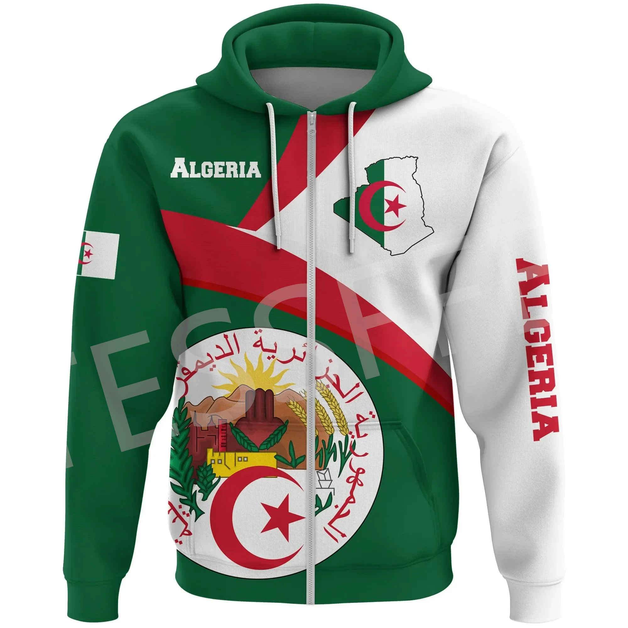 NewFashion Africa Country Algeria Flag Tattoo Retro Tracksuit 3DPrint Harajuku Casual Streetwear Pullover Funny Jacket Hoodies Z