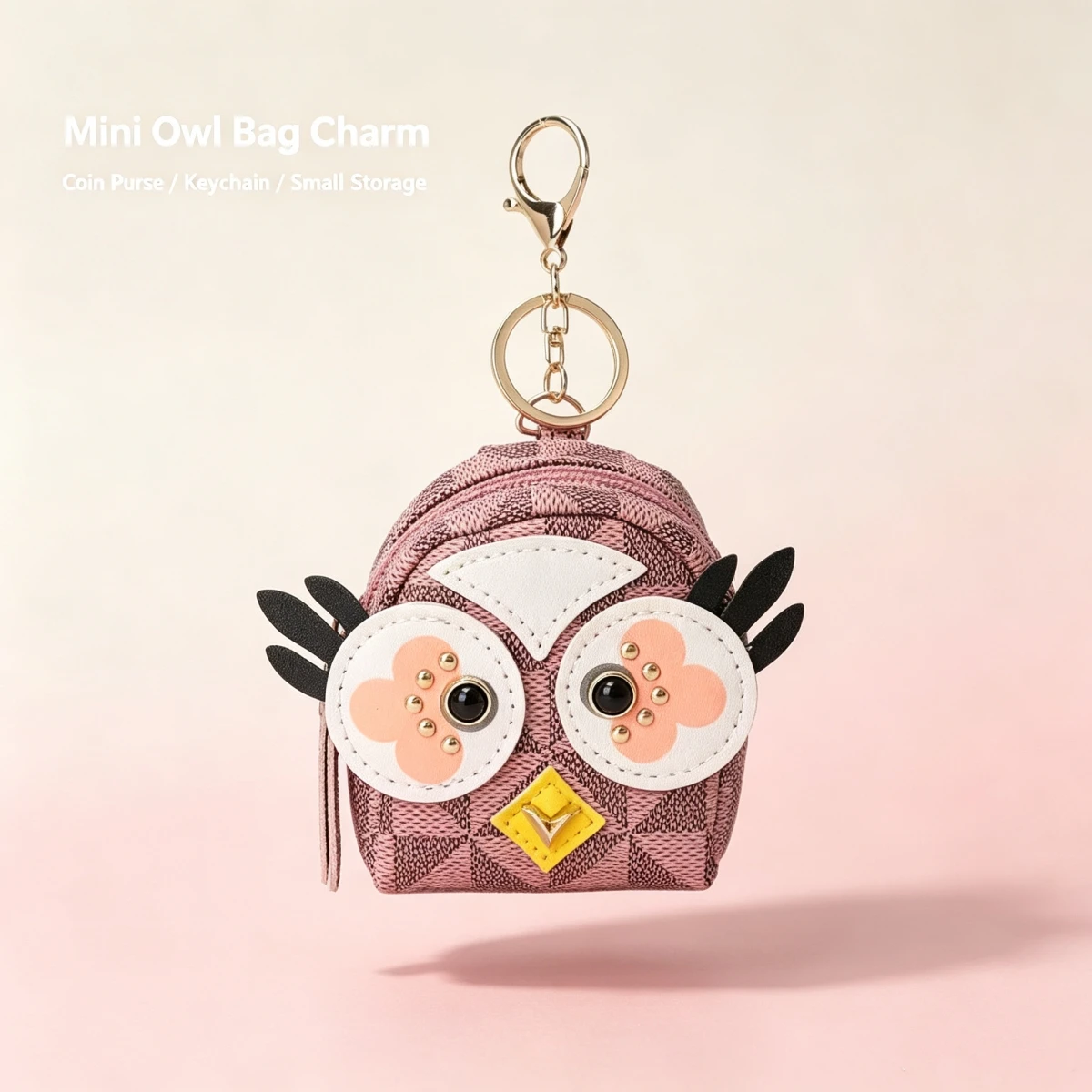 Cute 3D Owl Mini Coin Purse Leather Keychain, Portable Earphone Storage Bag, Cartoon Animal Car Key Holder Gift for Women Girls view 4