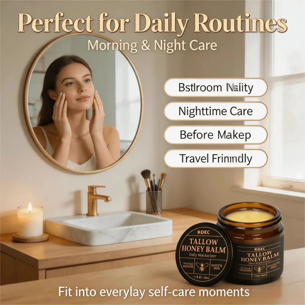 KOEC Tallow Honey Daily Moisturizer 50ml, Buttery Melting Balm with Grass-Fed Tallow and Honey, Smooth Glide and Comfortable Absorption