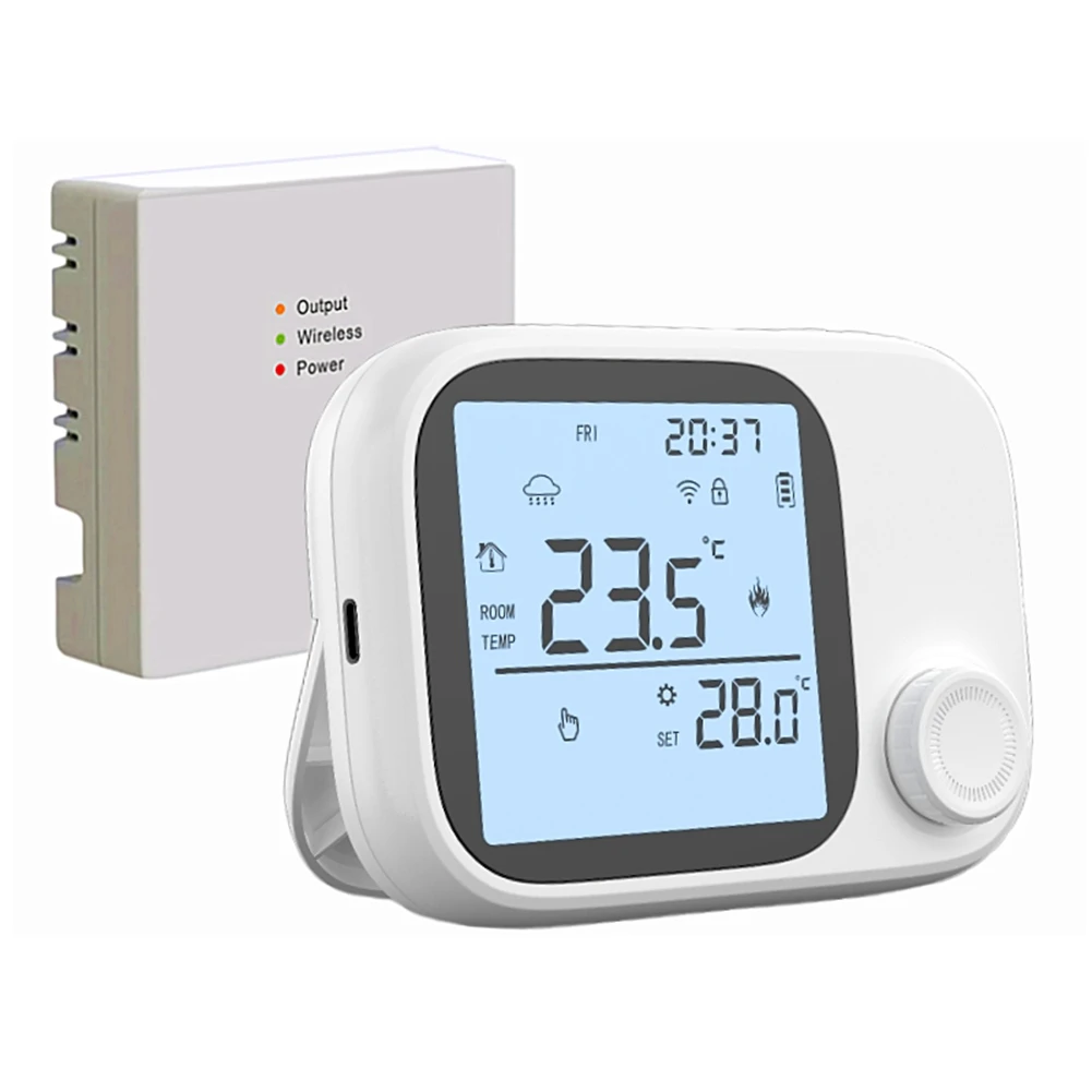 Programmable Thermostat RF433 Thermostat 300 Meters Wireless Range Elegant Design White Black Energy Conservation