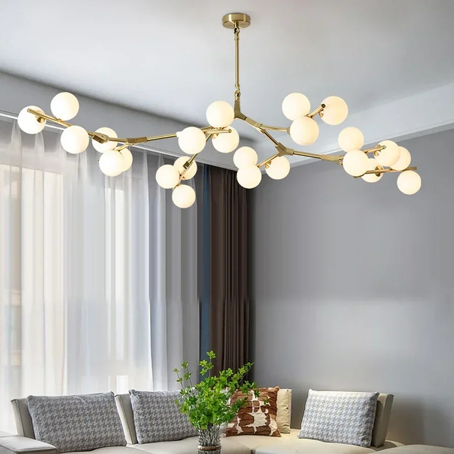 Nordic LED Ceiling Chandelier Glass Balls 24 Heads Pendant Light for Living Room Dining Room Bedroom Home Decoration