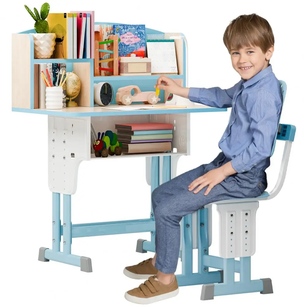 

Kids Desk Chair Set Adjustable Height School Leaning Table Chair Set with Drawer Design Children Desk Chair Set