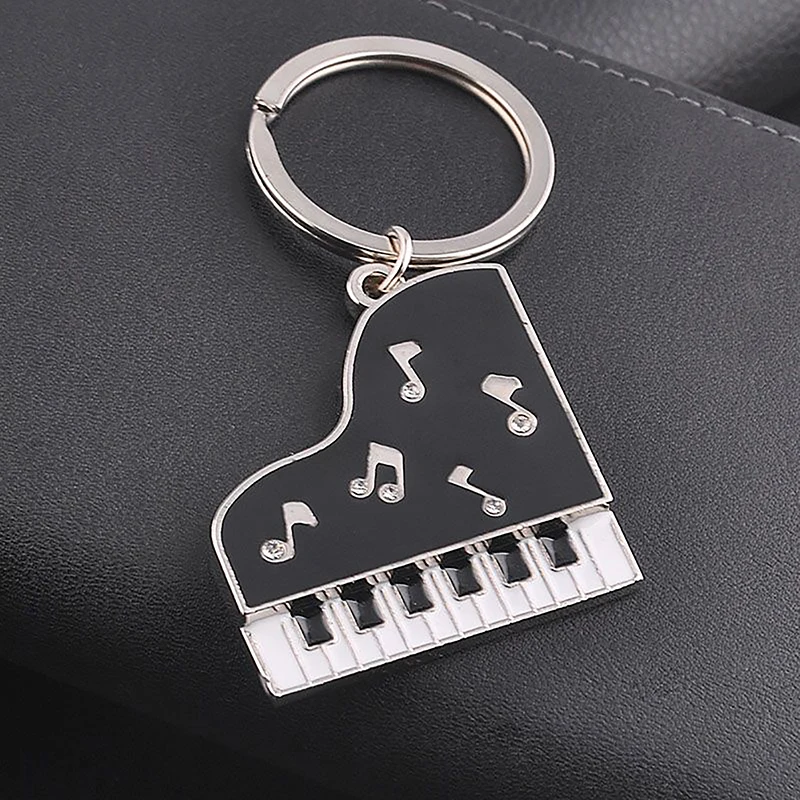 Men Popular Piano Keychain New Metal Keychain With Crystal Business Car Key Ring