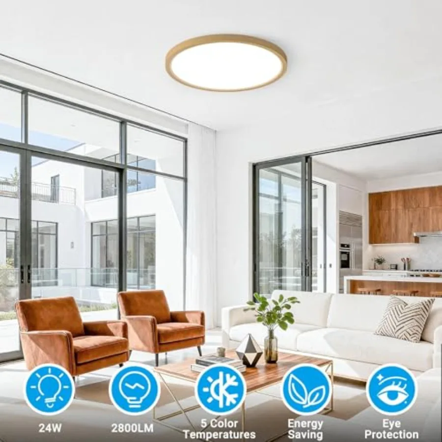 2 Pack LED Flush Mount Ceiling Light, 12Inch 24W, 3000K/3500K/4000K/5000K/6500K 5 Color Temperatures Ceiling Light Fixture for